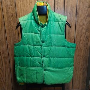 Green Puffer Vest Vintage Sears Ted Williams Medium 60s Or 70s Yellow Inside